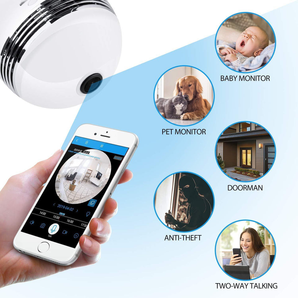 PANORAMIC AMPOULE WIFI-CAMERA 360° FULL HD - bizmaroc.ma